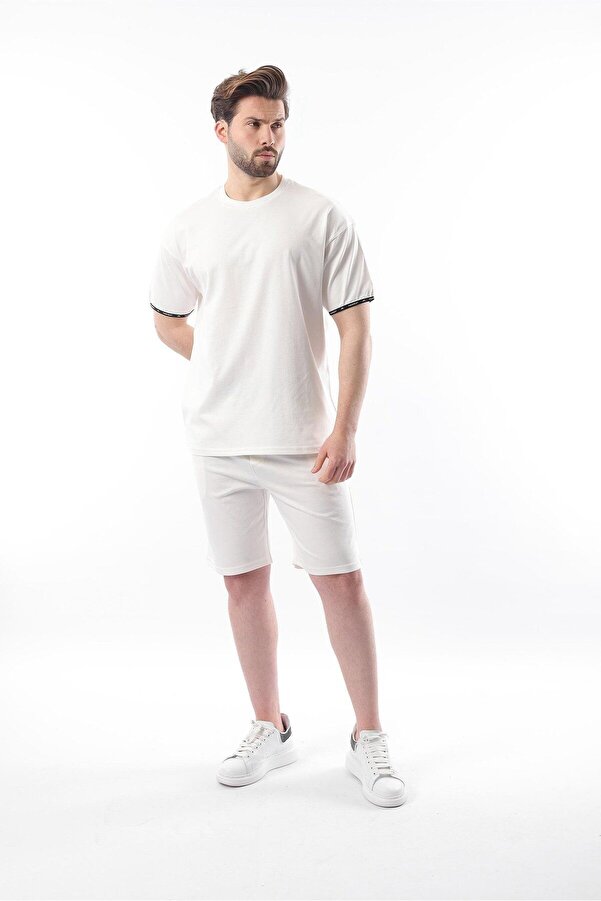 Madmext-Σετ T-Shirt Ecru Basic Ανδρικό Σορτς E7307 1