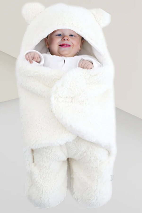 İpek Tekstil 0-6 Aylık Bebek Için,astarlı Kundak Ve Uyku Tulumu Kapüşonlu Wellshoft Örme Kumaş Peluş Battaniye