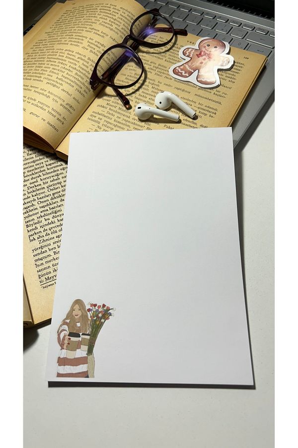 Handeto Kraft-Coffee and Flower Pattern Notepad - A5 Notebook with Check Pluck and Glue Memo Pad 1