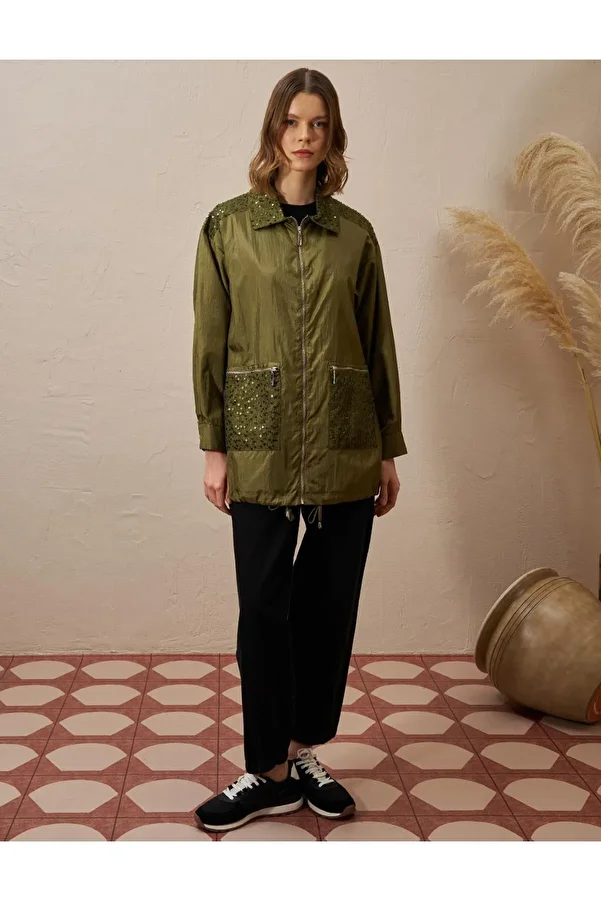 Kayra-Wide Pocket Jacket - Khaki and Flake Processecnli 1