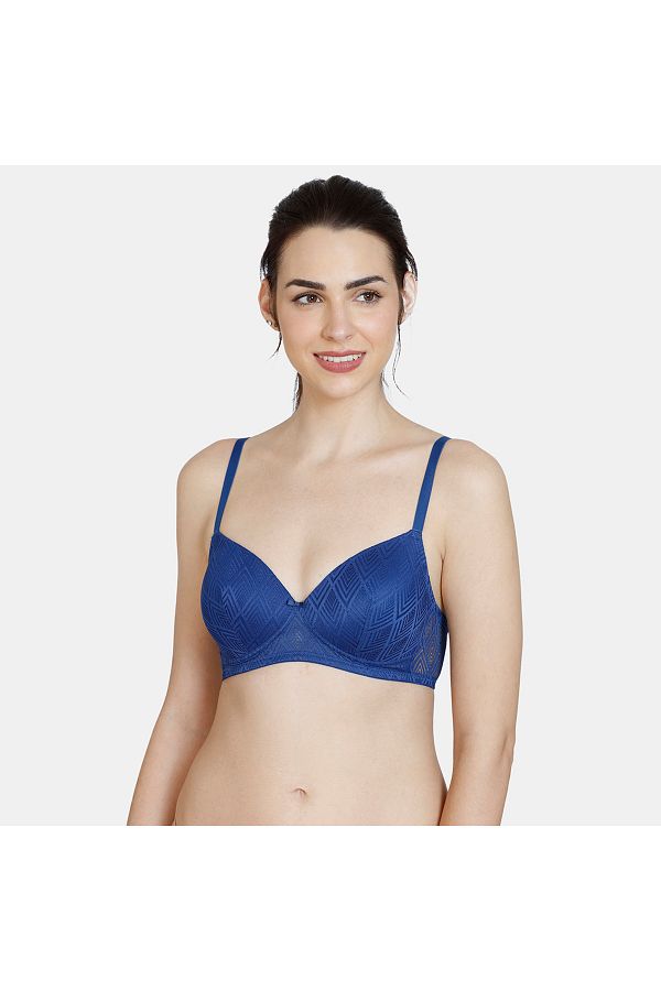 Zivame-Textured Padded Non-wired Bra With Hook And Eye Closure 1
