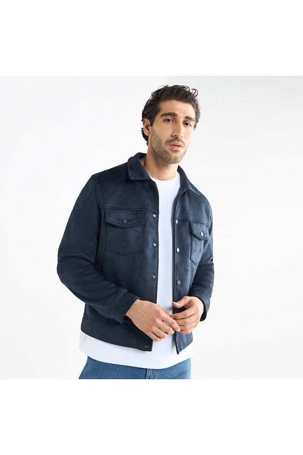 FAV-Regular Fit Biker Jacket With Snap Button Closure 1