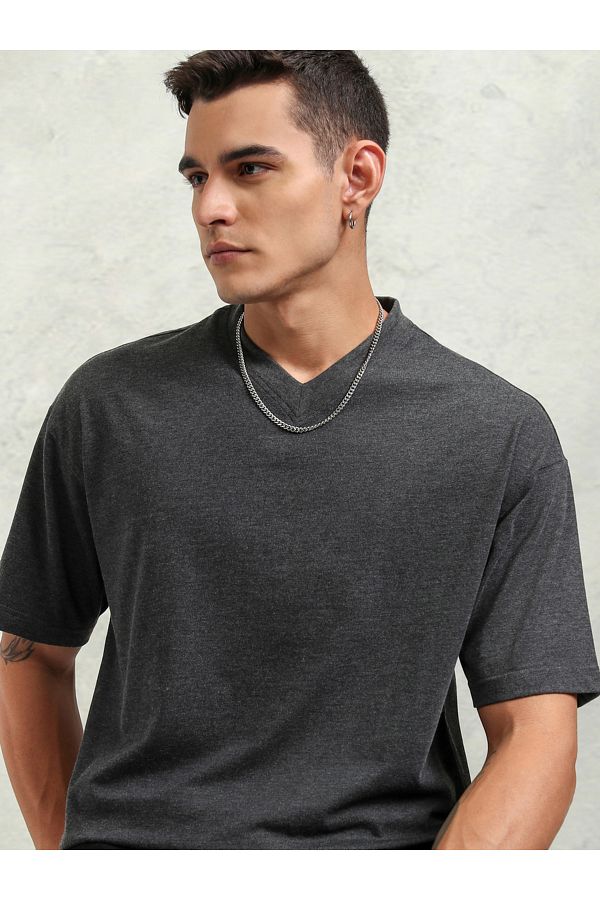 Highlander By Styli-Solid Regular Fit V-Neck T-Shirt 1