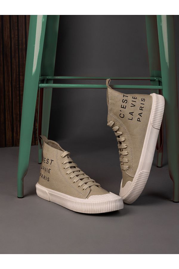Styli-High Top Slogan Print Casual Canvas Shoes 1