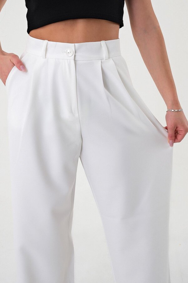 Hazel Women's White High-Waist Palazzo Pants