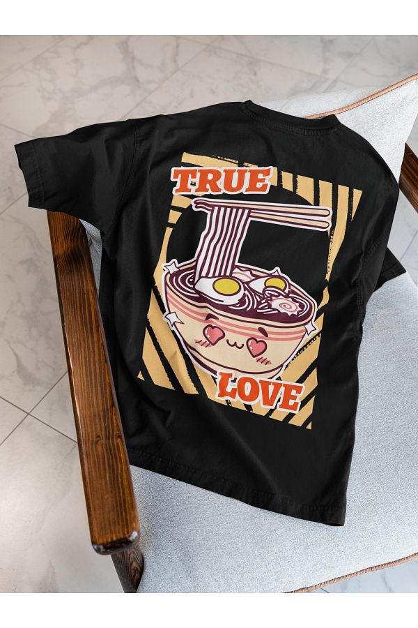 Alice Butik-True Love Noodles Ramen Printed Oversize Black Unisex T-Shirt 1