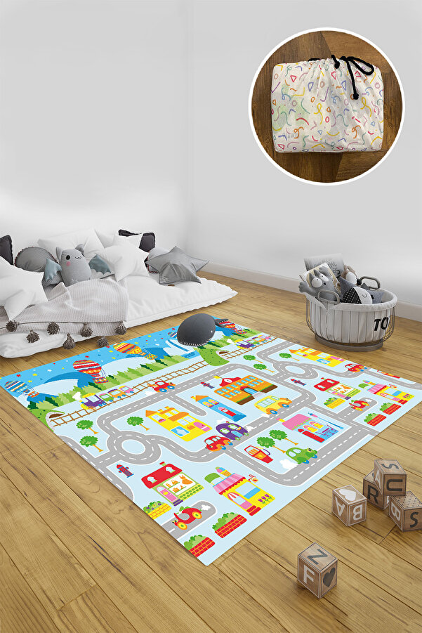 aymira home Katlanabilir Kılıf Hediye Oyun Matı Halı Türkçe İngilizce Kelime Öğrenme Çocuk Bebek Odası