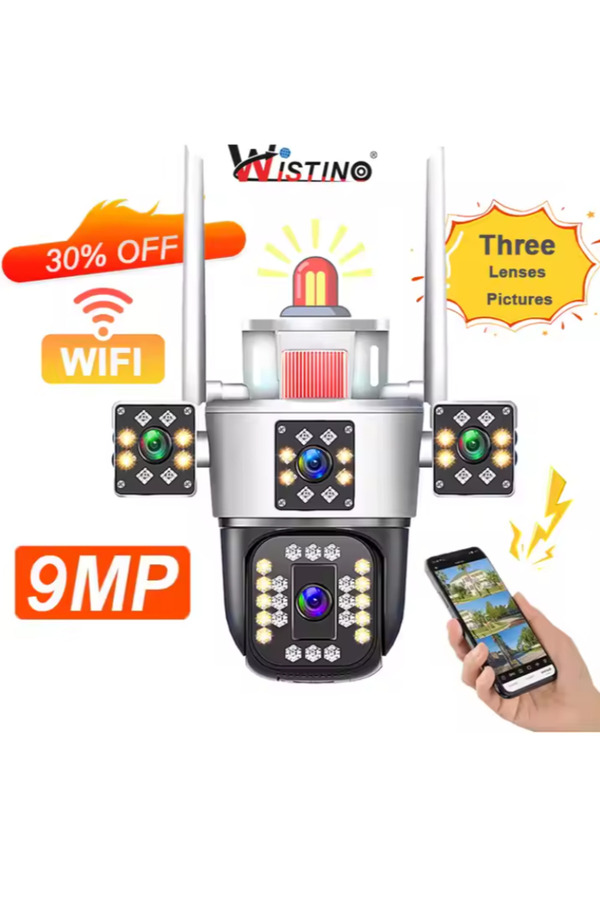 qasul Wistino HD 3 Lensli Kablosuz Kameralar Wifi 360 Derece Her Yönlü Ev Koruma Wifi Güvenlik Kamerası