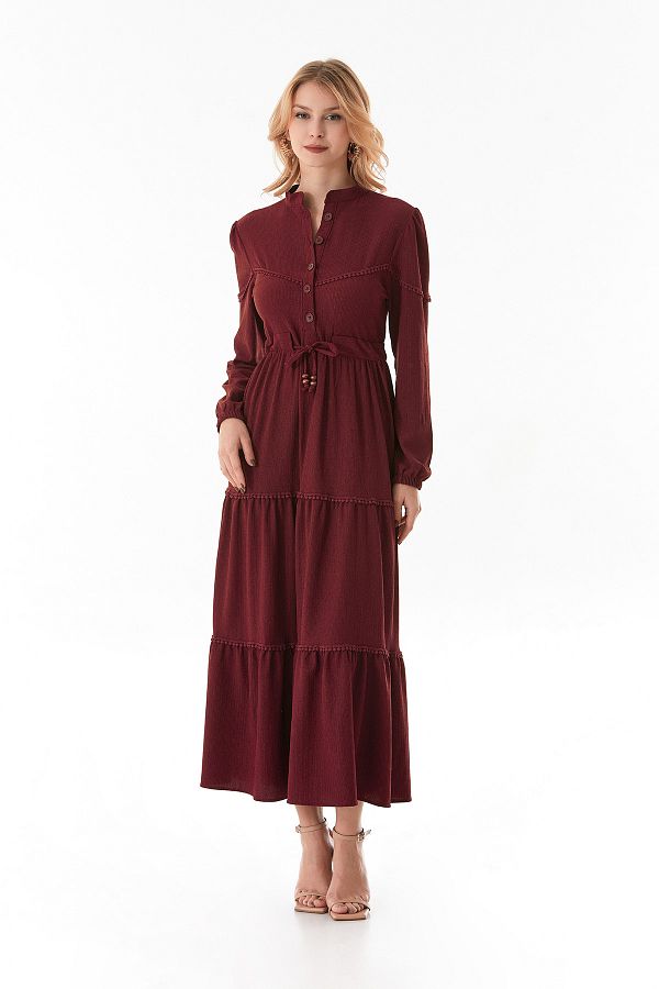 Fulla Moda-Rochie cu guler ridicat cu cravată în talie 1
