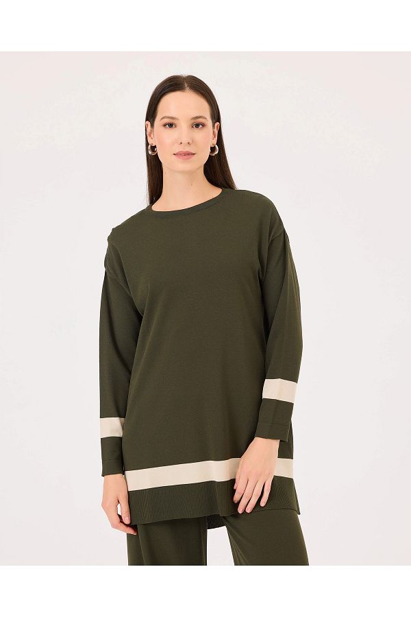 SCL-Round Neck Stripe Detailed Knitwear Tunic 1