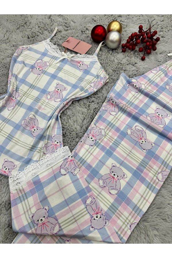 pijamaworld-Six Long Viscose Soft Fabric Pajama Set with Rope Straps 1