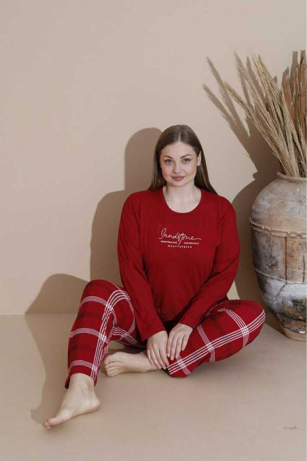 Temporium-Women's Plus Size Curve Milan Fabric Printed Pattern Long Sleeve Bamboo Pajamas Set 1