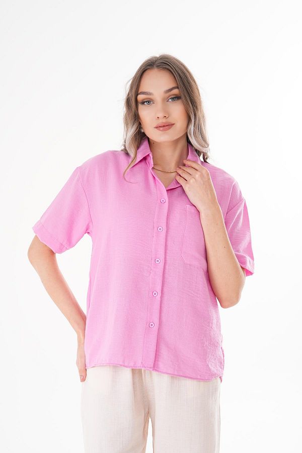 ŞİMAL-Women's Single Pocket Oversize Linen Shirt 250136   - 1