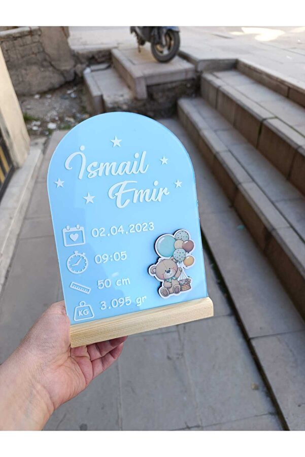 Arzuca Konsept Doğum Panosu |  Bebek Doğum Panosu Mavi | Pleksi Doğum Panosu | Erkek Çocuk Doğum Panosu