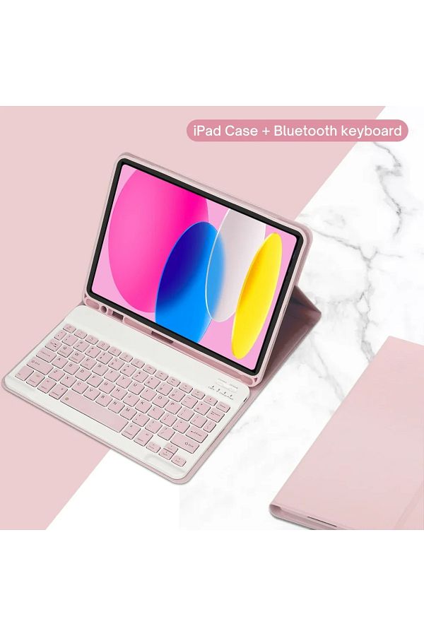 Choice-Hebrew keyboard Pink For iPad 10th Generation 2022 10.9 Inch Case with Keyboard,Detachable Wireless 1