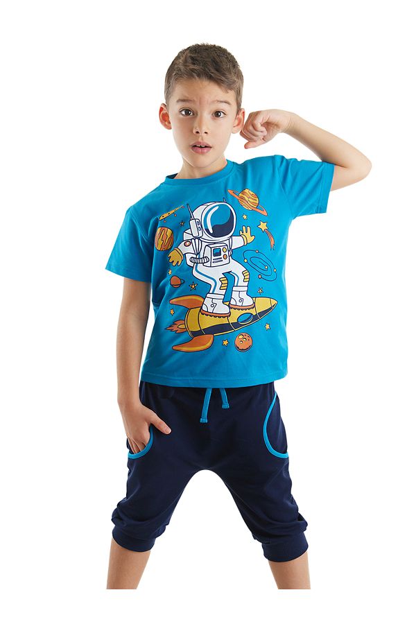 MSHB&G-Marineblaues Astronauten-Sommer-T-Shirt und Capri-Shorts-Set für Jungen 1
