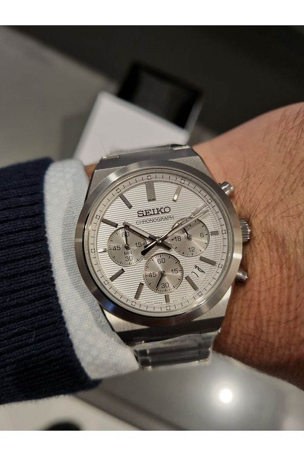 Seiko-ساعة يد سيكو - مقاومة للماء للرجال مع تقويم بقرص فضي 1