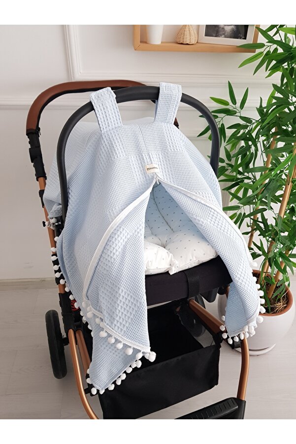 ib ilkimbebe Waffle Pikeli Fermuarlı Bebek Puset Örtüsü ve Çift Taraflı Puanlı Bebek Puset Minderi