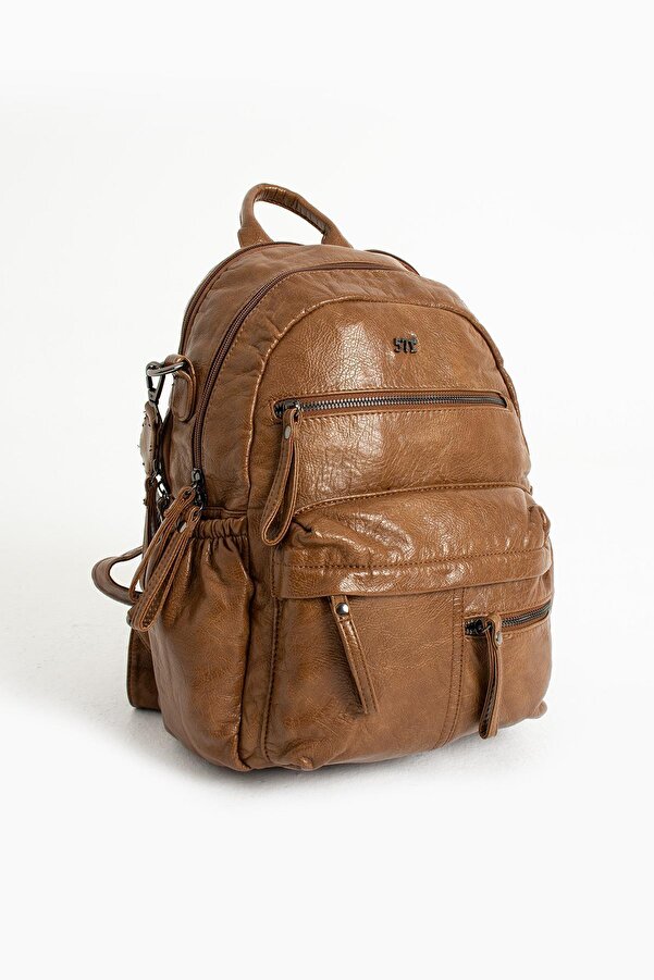 571 Collections Çanta USB Giriş ve Taşıma Cepli-Şarj Kablolu Akıllı Yıkama Deri Sırt Çantası