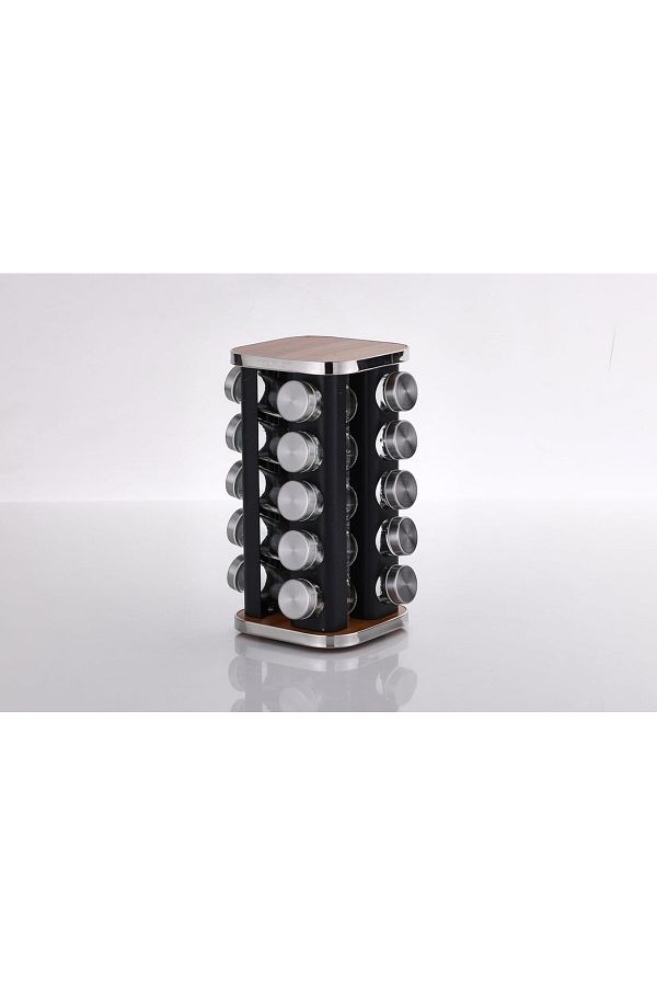 NEOFLAM-,spice rack Set 20 Glass Jar ,Rotating stand,Square,wood 1