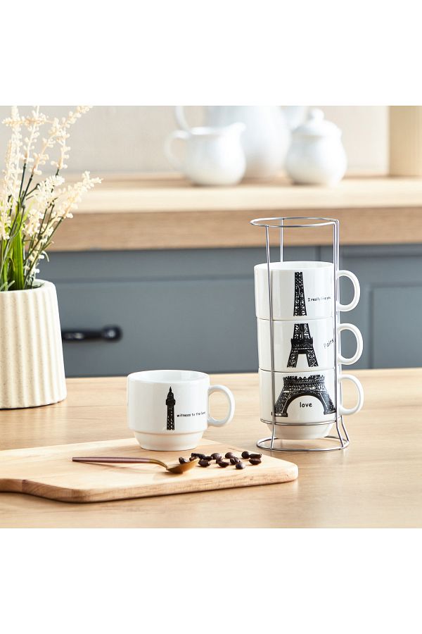 erorex-Neo 5-Piece Eiffel Tower Mug Set with Stand 1