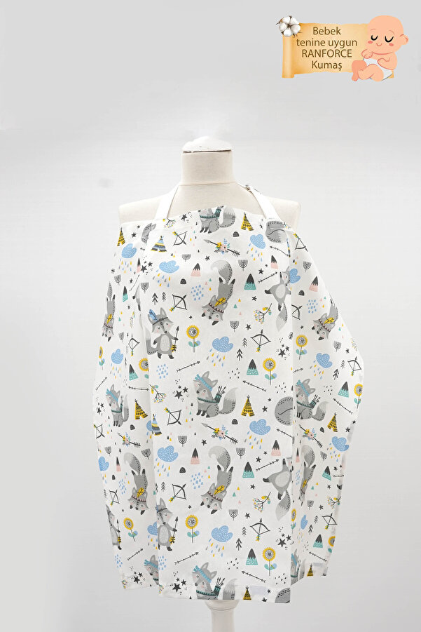 mordesign Çok Amaçlı Bebek Emzirme Örtüsü; Puset, Bebek arabası örtüsü, Emzirme Önlüğü, Tilki Serisi, Gri