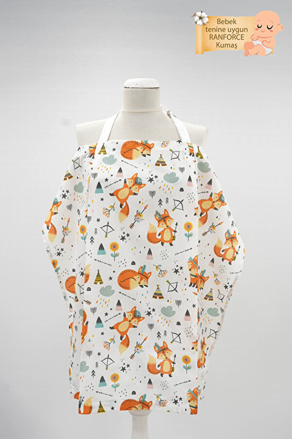 mordesign Çok Amaçlı Bebek Emzirme Örtüsü; Puset, Bebek arabası örtüsü, Emzirme Önlüğü, Tilki Serisi, Turuncu