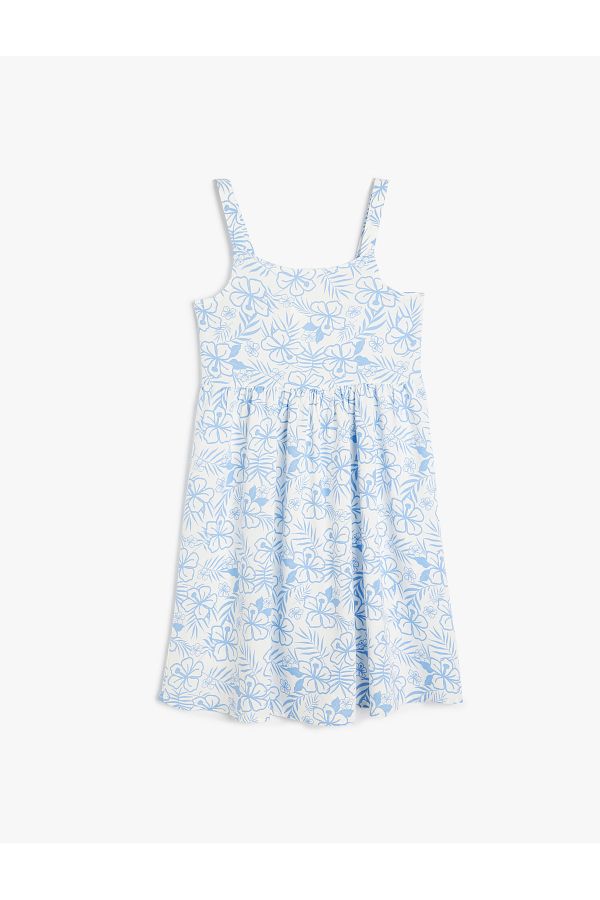 Koton-Floral Print Straps Square Neck A-Line Viscose Dress 1