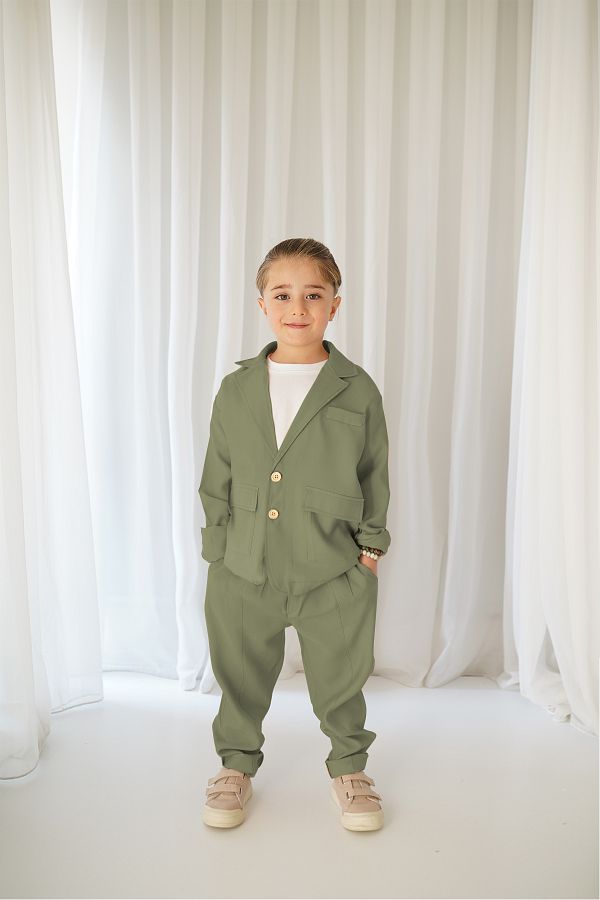 Catz Kids-Jachetă casual kaki + pantaloni kaki morcov 1