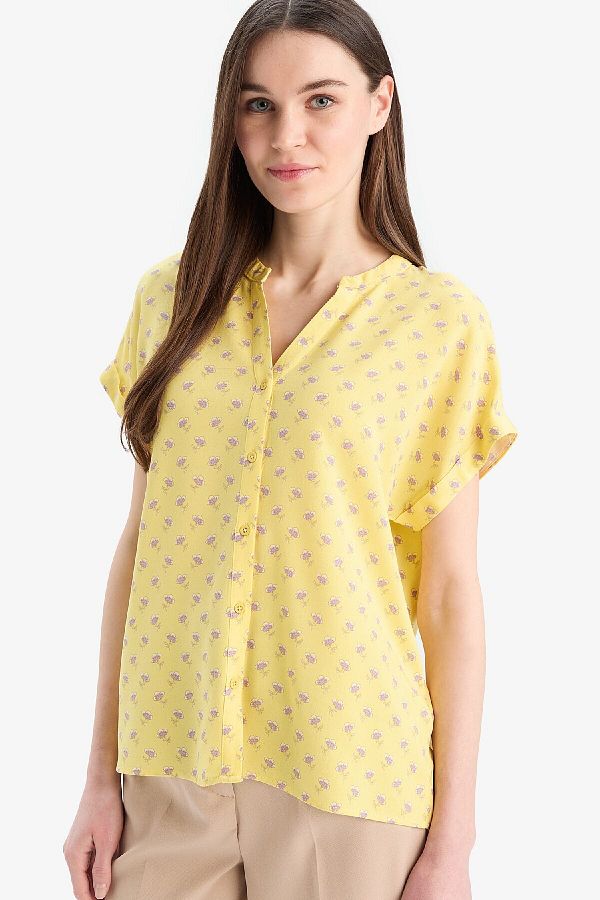 DeFacto-Regular Fit Apache Collar Print Short Sleeve Shirt I6173Az25Sm 1