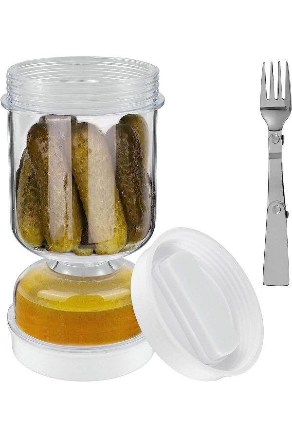 COOYA-Pickle Container,with Strainer, Wet And Dry Separation Pickle and Olive Jar,with Fork Leakproof 1