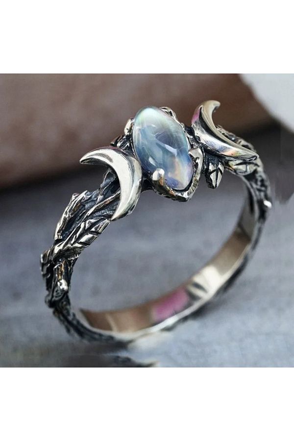Choice-9 T0128 Huitan Imitation Moonstone Moon Ring for Women Vintage Party Jewelry Delicate Bohemian Style 1