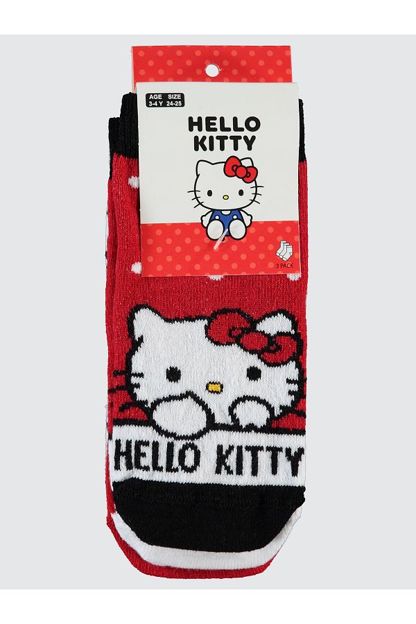 Hello Kitty-Red Girl's Sock Socks Set of 3 - 3-11 Years 1