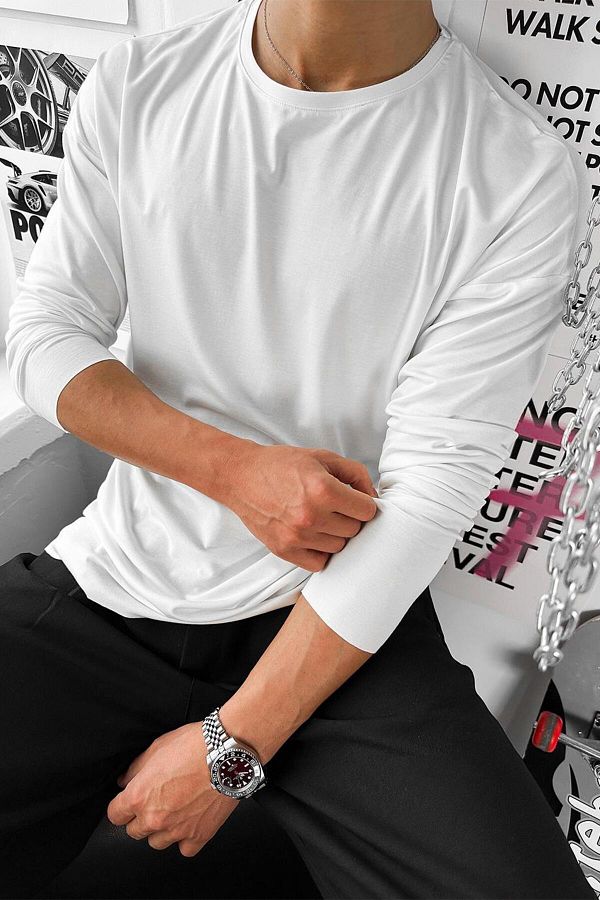 HAFKAGİYİM-Μακρυμάνικο μπλουζάκι Ecru Basic Soft Lycra Relax Fit 1