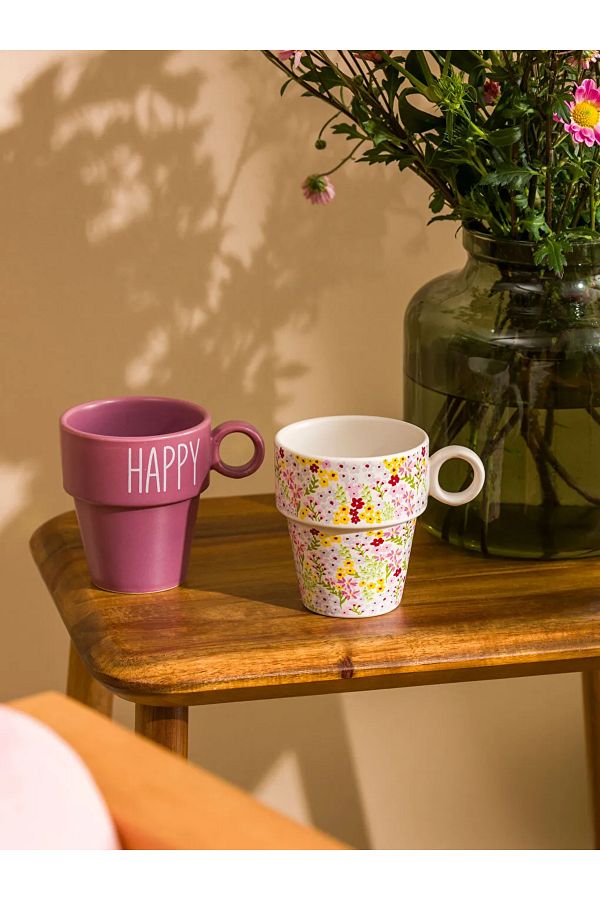 LC Waikiki-Mixed Printed Ceramic Mug Set of 2 235 ml 1