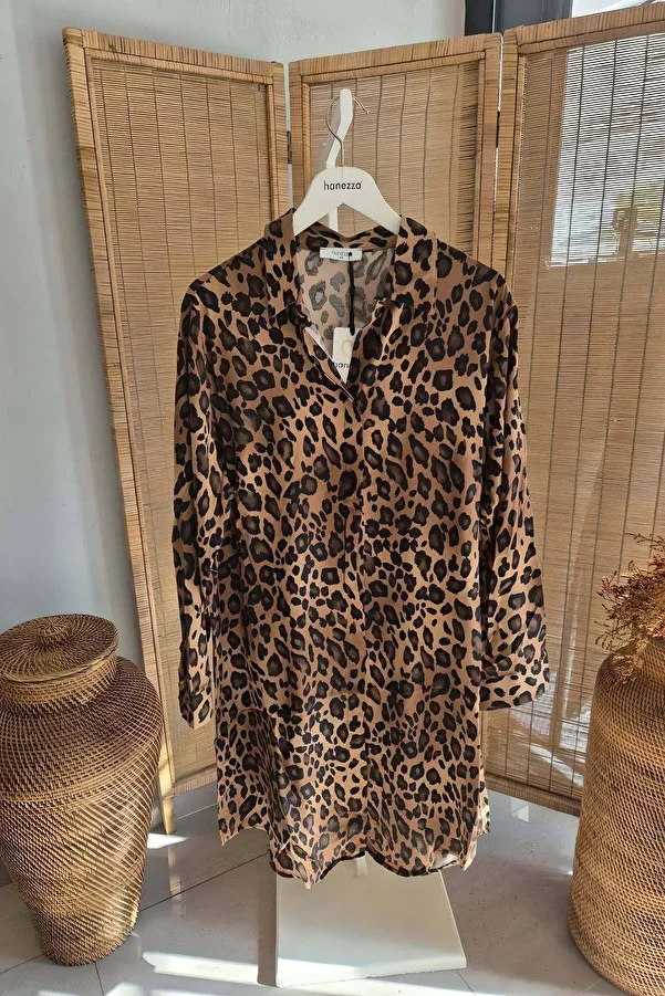Hanezza-Plus Size Leopard Print Cotton Viscose Tunic - Size 42-52 1
