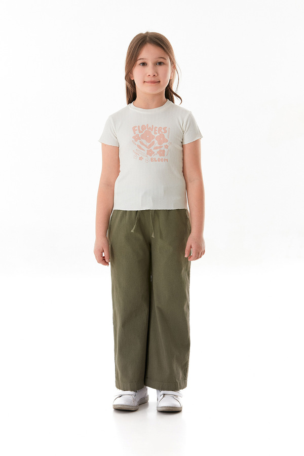 Fulla Moda-Girl's Linen Trousers with Elastic Waist and Pockets 1