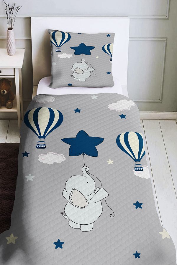BelezaHome-Gray Blue Sky Flying Elephant Patterned Single Child Pi̇ke Set 1