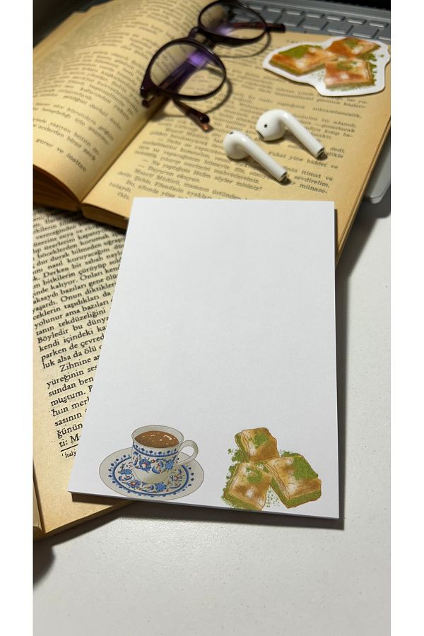Handeto Kraft-Baklava Turkish Coffee Memo Pad Notepad Check Pluck Notebook, Glue Memo Pad, A6 Notebook, Unlined Notebook 1