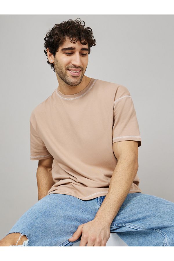 Styli-Contrast Stitch Compact Jersey Oversized T-Shirt 1