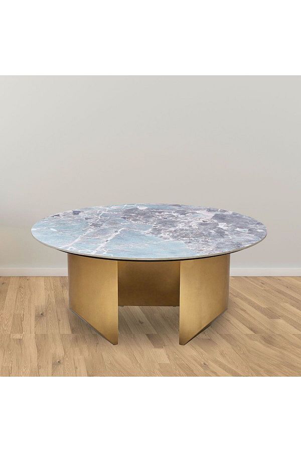 Danube Home-Conley Sintered Stone Round Coffee Table  L100xW100xH45cm - Green/Gold 1