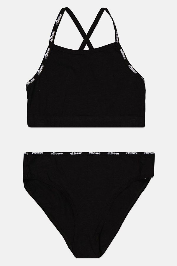 Ellesse-Women 2 Pcs Brand Logo Bralette And Briefs Set, Black 1