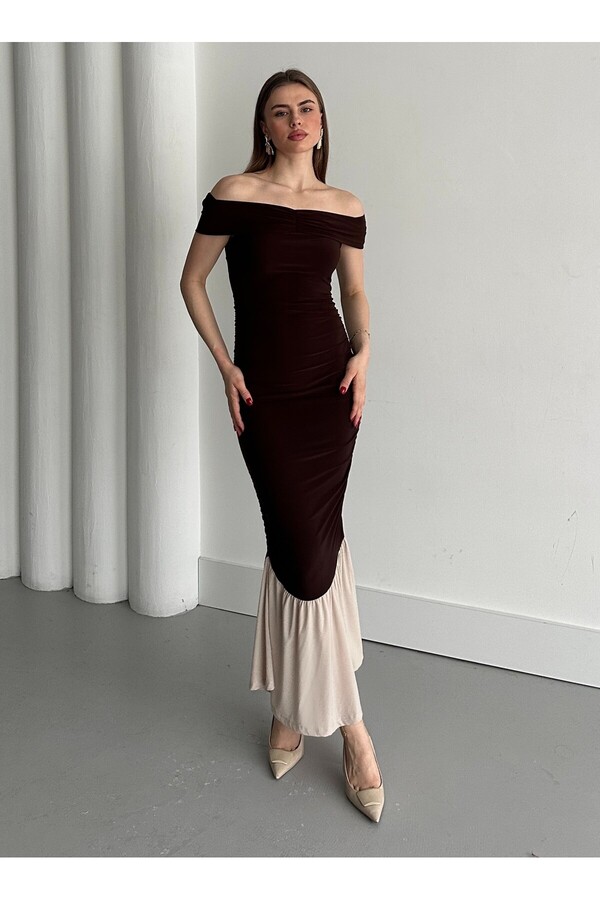 Laluvia-Rochie maro cu volane cu gât barcă - 4798 1