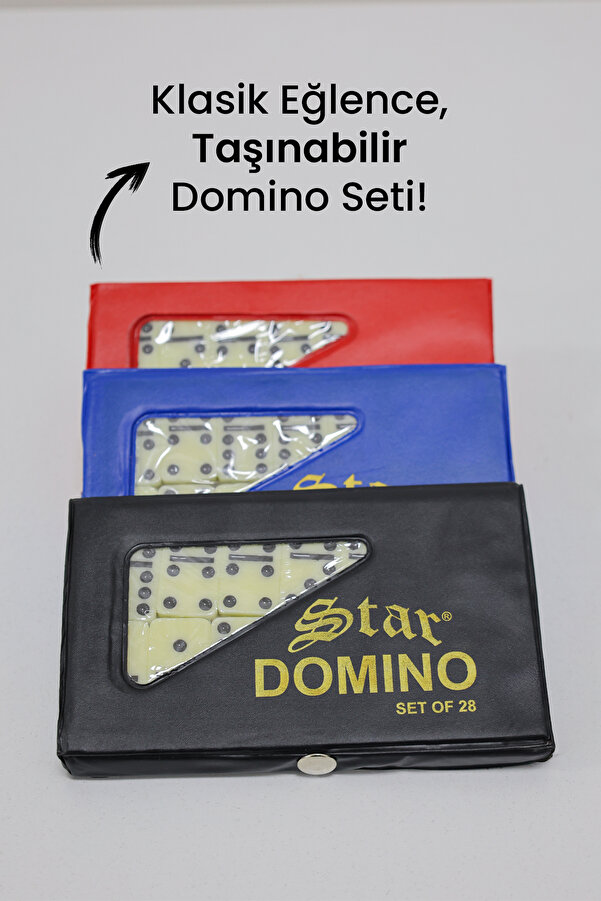 Star Oyun Orta Boy Çantalı Seramik Kemik Domino Taşı Seti Taş Boyu 4x2cm