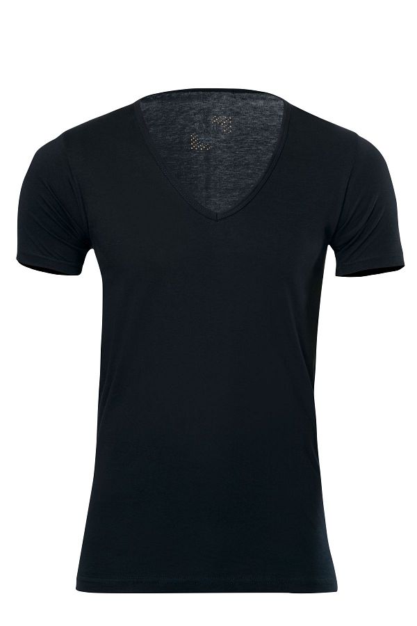 Anıt-1173 Black 3 Pieces Combed Cotton V-Neck Short Sleeve Men's Undershirt 1