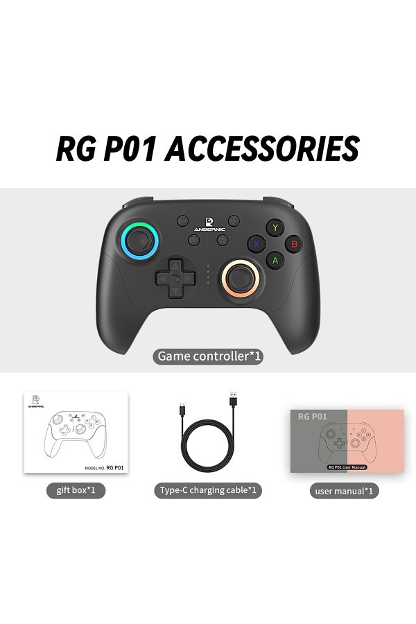 Choice-Black ANBERNIC RG P01 Retro Games Controller Bluetooth Wireless Wired Gamepad Hall Effect Joystick/H 1