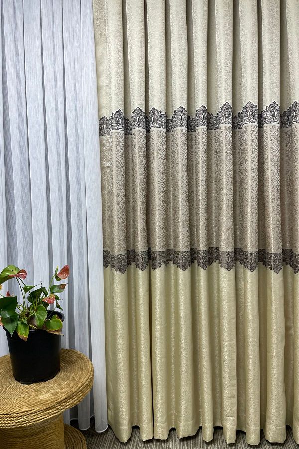 Cortibo-Beige Sapphire 1 to 3 Tight Pleated Panel Background Curtain 1