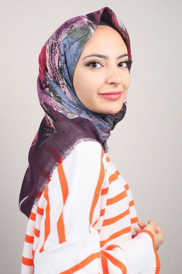 poloist-Patterned Linen Flared Scarf - Pattern-593 - Color-14 1