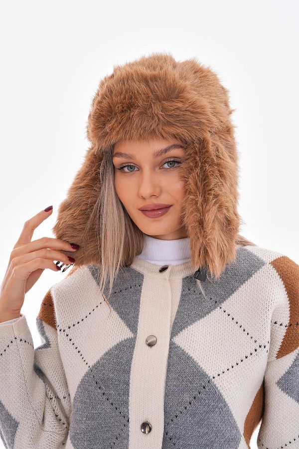 Luminos Butik-Mango Feather Plush Camel Clip Pilot Hat Beanie 4652 1
