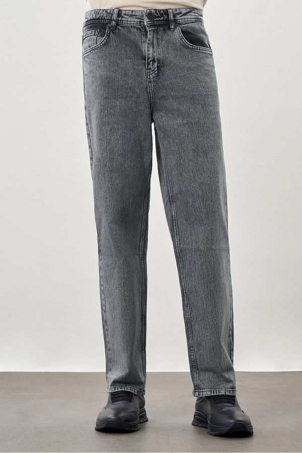İmza-Pantaloni de denim casual oversize, negri, din bumbac, cu 5 buzunare 1023245156 1